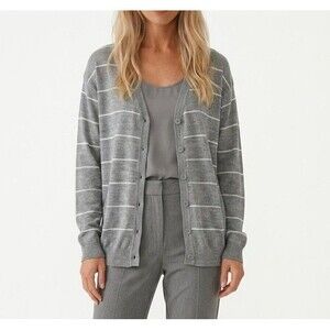 Women’s Sweater Cardigan 2XL Gray Stripe long sleeve V Neck